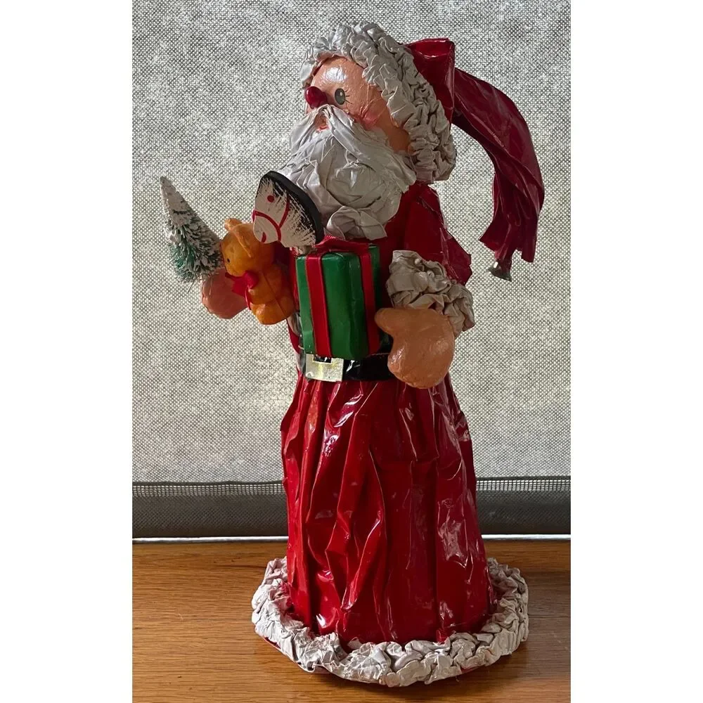 Vintage Papier Mache Santa Claus Figurine Christmas Decor Handmade 10